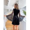 Verdusa Women's Sweetheart Neck Contrast Mesh Flounce Sleeve Lace Trim Ruched Bust Mini Dress