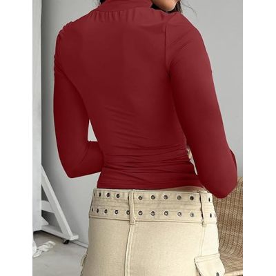 PGANDS Women's Long Sleeve Fall Shirt Crew Neck Basic Plain Slim Fitted Top