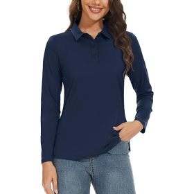TACVASEN Women's Golf Polo Shirts Long Sleeve UPF 50+ Sun Protection 3-Button Collared Shirt Quick Dry Tennis Tops