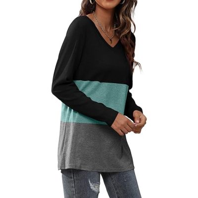 Geifa Womens Long Sleeve V Neck Tunic Tops Loose Casual Shirts Fashion 2023 with Pocket