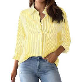 AISEW Womens Button Down Shirts Striped Classic Long Sleeve Collared Office Work Blouses Tops with Pocket