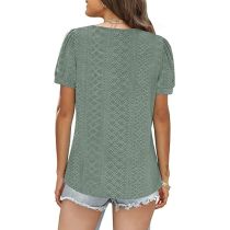 Womens Tops Casual Cute Tops Puff Sleeve Summer Tops 2023 Trendy Floral Print Lace V Neck Short Sleeve Shirts