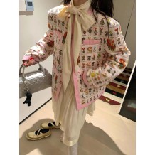 Ghost horse girl print pink edge diamond embroidery printed thin cotton jacket top