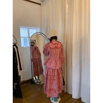 Ghost horse Japanese plaid collar top lace half skirt set