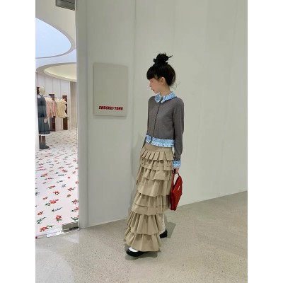 Stylish and fashionable blogger irregular high-level burr cake long skirt