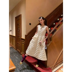 Persia retro girl love quilted cotton texture long folded vest dress
