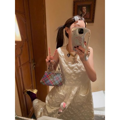 Persia retro girl love quilted cotton texture long folded vest dress