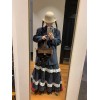 Tokyo Japanese aesthetic vertical striped texture suit lace stitched skirt set