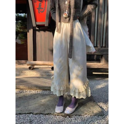Raft gypsy lace ribbon hollow embroidered lace straight nine-point casual trousers