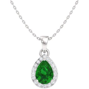 Premium Quality Wholesale: Small Natural Certified Pear Stone and Diamond Halo Pendant Necklace in 10k White Gold