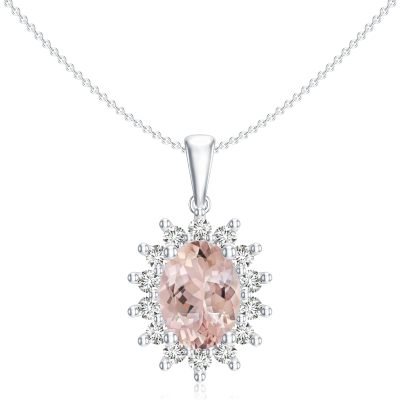 Premium Quality Wholesale Jewelry: Natural Morganite Diana Pendant Necklace with Diamond in Sterling Silver/14K Gold