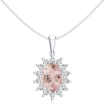 Premium Quality Wholesale Jewelry: Natural Morganite Diana Pendant Necklace with Diamond in Sterling Silver/14K Gold