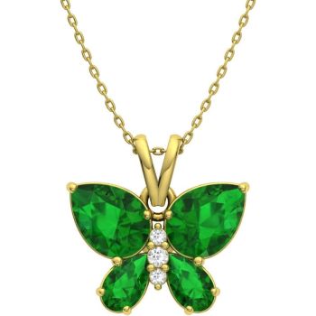 Natural and Certified Gemstone and Diamond Petite Butterfly Necklace in 9ct Gold | 1.06 Carat Pendant with Chain