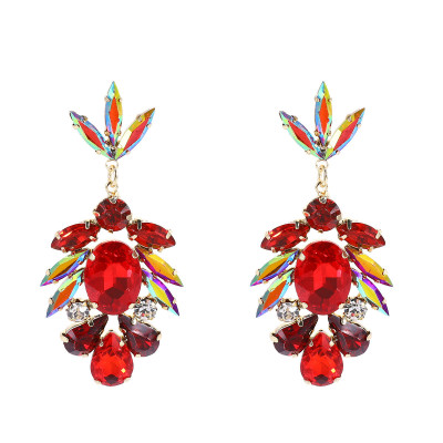 Europe and America Cross border Source New Style Personalized Exaggerated Colorful Crystal Gem Earrings Elegant and Luxury Long Women's Earrings