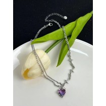 四芒星紫色爱心项链