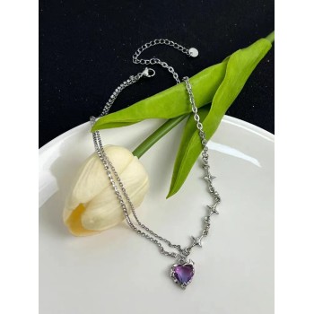 四芒星紫色爱心项链