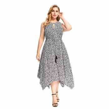 Floral Printed 100%rayon Sleeveless Dresses Women Fashions Clothing Fall 2020 Plus Size Summe