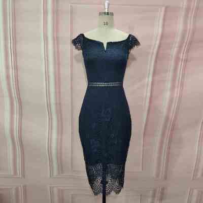 Summer Wholesale Red Blue Slash Neck Bodycon Lace Casual Dress Ladies