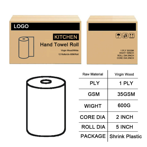 12 Roll White Hand Paper Towel Roll 1Ply 10 Inch 12 X 80m 35GSM OEM/ODM Manufacturer