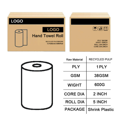 Eco-Friendly Brown 1ply Recycled Pulp Hand Paper Towels Roll - OEM & ODM Available