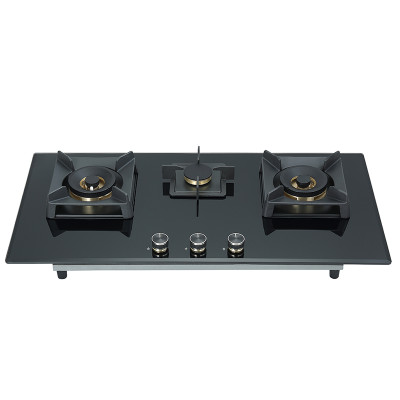 Private Label Gas Cooker Factory | 3 Burner Glass Gas Cooker | B828 Black