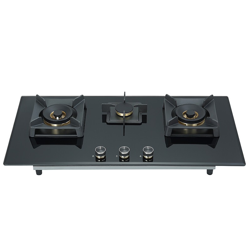 Private Label Gas Cooker Factory | 3 Burner Glass Gas Cooker | B828 Black