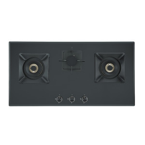Private Label Gas Cooker Factory | 3 Burner Glass Gas Cooker | B828 Black