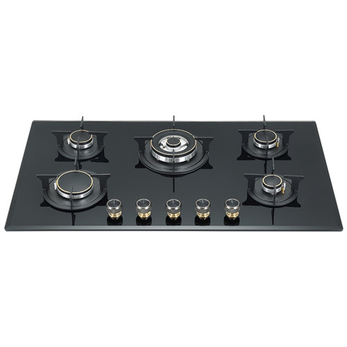 Household 5 Burner Black Tempered Glass Gas Stove with Aluminum Burner | B502