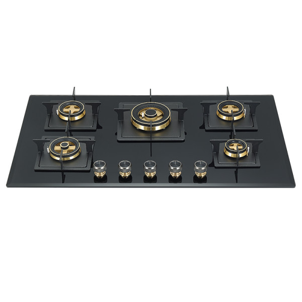 Wholesale & ODM 5 Burner Gas Stove with Black Tempered Glass Top | B550