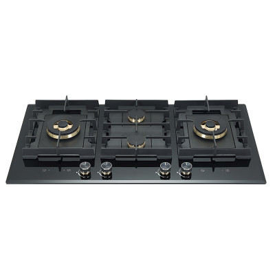 Household Kitchen | 4 Burner Gas Stove with Timer | ODM/OEM Built-in Black Glass Gas Hob | B905