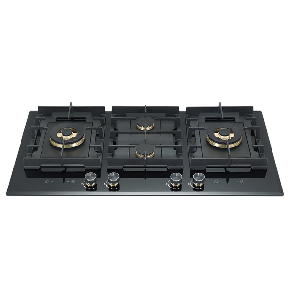 4 Burner Gas Stove with Timer | ODM/OEM Built-in Black Glass Gas Hob | B905