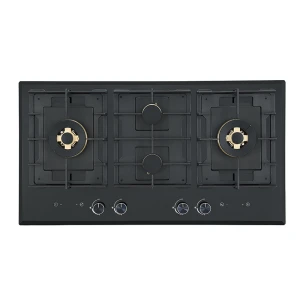 4 Burner Gas Stove with Timer | ODM/OEM Built-in Black Glass Gas Hob | B905