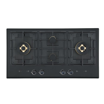 4 Burner Gas Stove with Timer | ODM/OEM Built-in Black Glass Gas Hob | B905