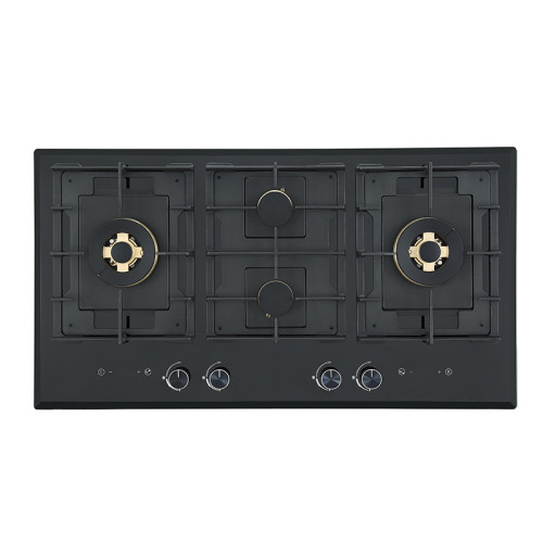 Household Kitchen | 4 Burner Gas Stove with Timer | ODM/OEM Built-in Black Glass Gas Hob | B905