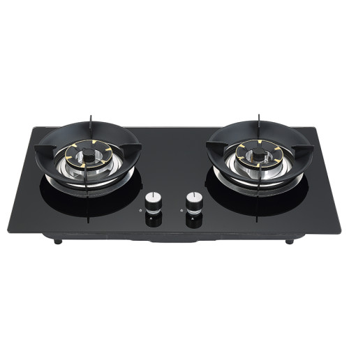 Black Tempered Glass Two Burner Gas Cooktops | High Quality Built-in Gas Hob Supplier | B206