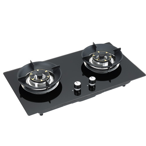 Black Tempered Glass Two Burner Gas Cooktops | High Quality Built-in Gas Hob Supplier | B206