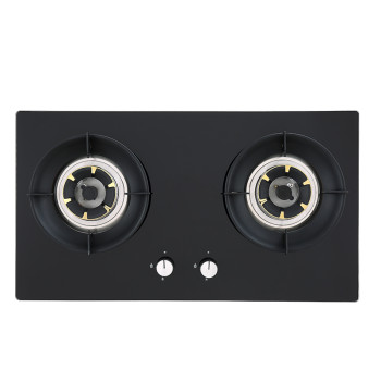 Black Tempered Glass Two Burner Gas Cooktops | High Quality Built-in Gas Hob Supplier | B206