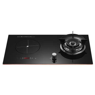 Built-in Mixed Hob Manufacturer | 76cm Hybrid Gas and Induction | Black Microcrystal Glass Cooker| QD872