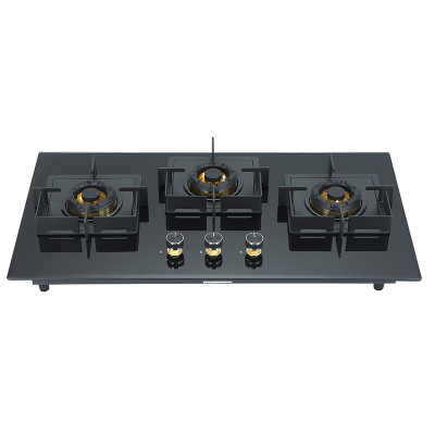 Chinese Supplier Cooking Appliances | 3 Burner Built-in kitchen for Cooking | Black Tempered Glass Gas Hob | P-396