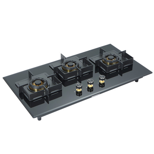 Chinese Supplier Cooking Appliances | 3 Burner Built-in kitchen for Cooking | Black Tempered Glass Gas Hob | P-396