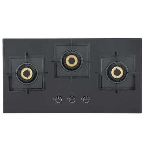 Chinese Supplier Cooking Appliances | 3 Burner Built-in kitchen for Cooking | Black Tempered Glass Gas Hob | P-396