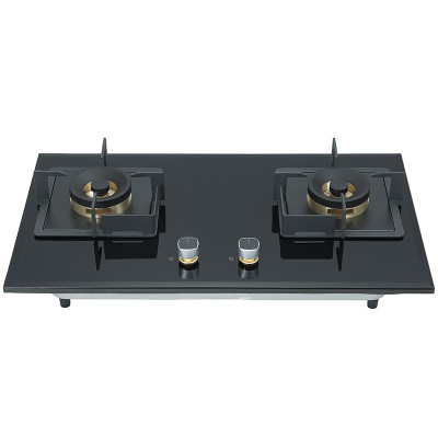 Black Tempered Glass Gas Hob | Built-in with Safety Protection Device | Double Burner Cooktop | BA608