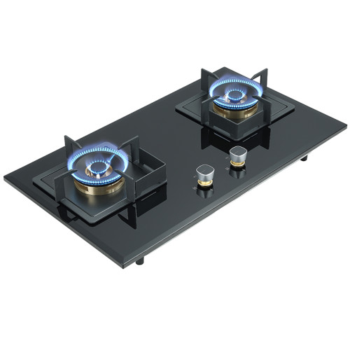 Black Tempered Glass Gas Hob | Built-in with Safety Protection Device | Double Burner Cooktop | BA608