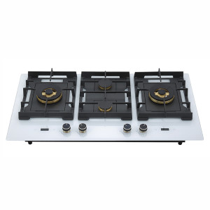 960mm White Tempered Glass 4 Burner Gas Stove Range | Gas Cooker with Built-in Timer | B905（White）