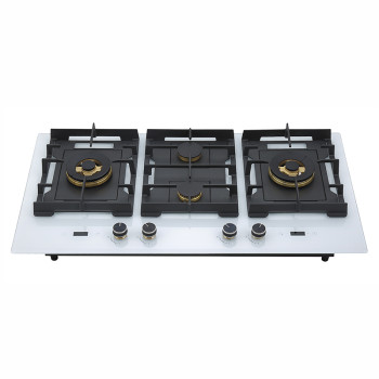 960mm White Tempered Glass 4 Burner Gas Stove Range | Gas Cooker with Built-in Timer | B905（White）
