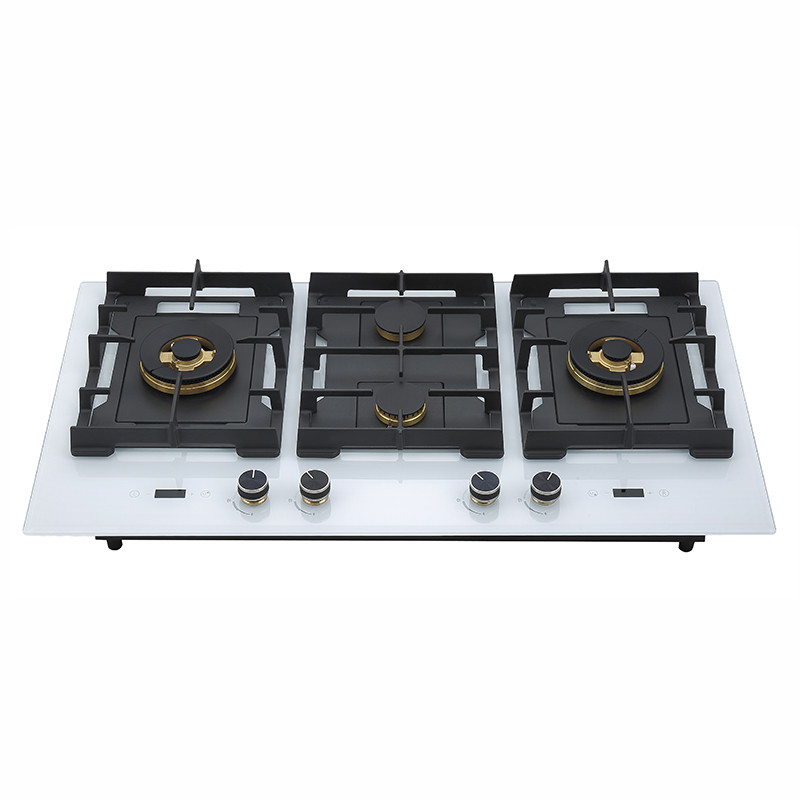 960mm White Tempered Glass 4 Burner Gas Stove Range | Gas Cooker with Built-in Timer | B905（White）