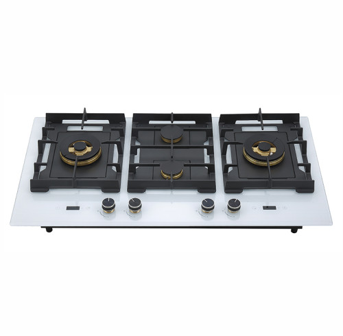 Cocina a gas blanca | Placa Cristal Gas | Parrillas de hierro fundido | B905 (blanco)