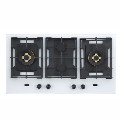 960mm White Tempered Glass 4 Burner Gas Stove Range | Gas Cooker with Built-in Timer | B905（White）