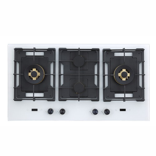 960mm White Tempered Glass 4 Burner Gas Stove Range | with Built-in Timer | B905（White）