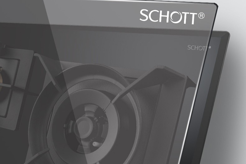 Durable SCHOTT tempered glass cooktop panel with improved scratch resistance and thermal stability for built-in gas hobs.